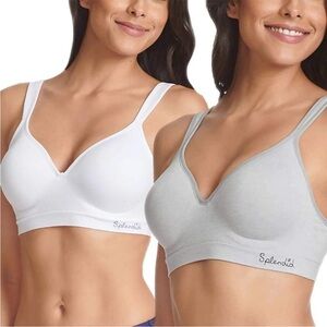 Lot (2) Splendid Ladies Seamless Wireless Lounge Bra White Gray Size Large